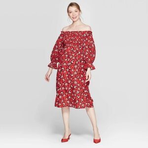 Who What Wear Red and White Floral Midi Dress